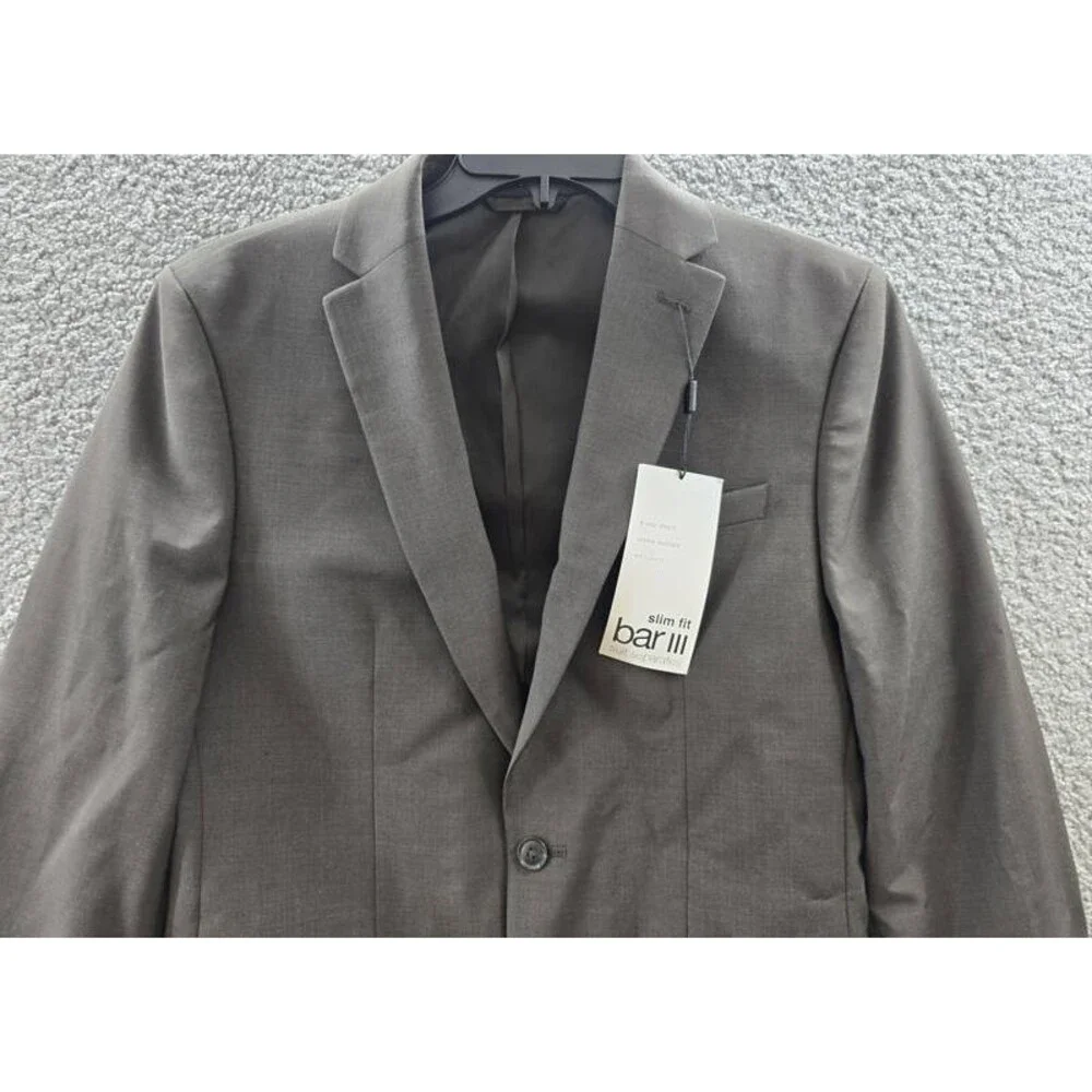 Bar III Slim-Fit Wool-Blend Suit Separate Jacket Men's 38R Brown Button Closure